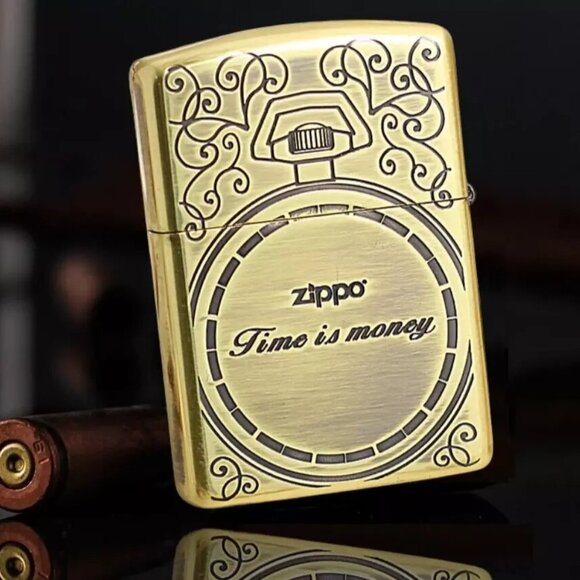 Rare Armor Gold Shell Inlay Pocket Watch ZIPPO LIGHTER - Picture 2 of 2